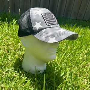Baseball Cap American Flag Mesh Trucker Ponytail Hat  (Black)